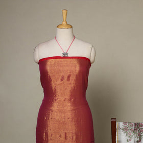 Brown - 2pc Unstitched Fine Tissue Zari Plain Dress Material with Jewellery Set 09