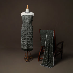 Grey - Kutch Tie-Dye Cotton Satin 3pc Unstitched Bandhani Dress Material Suit Set 37