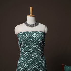 Green - Kutch Tie-Dye Cotton Satin Sequin Work 3pc Unstitched Bandhani Dress Material Suit Set 38
