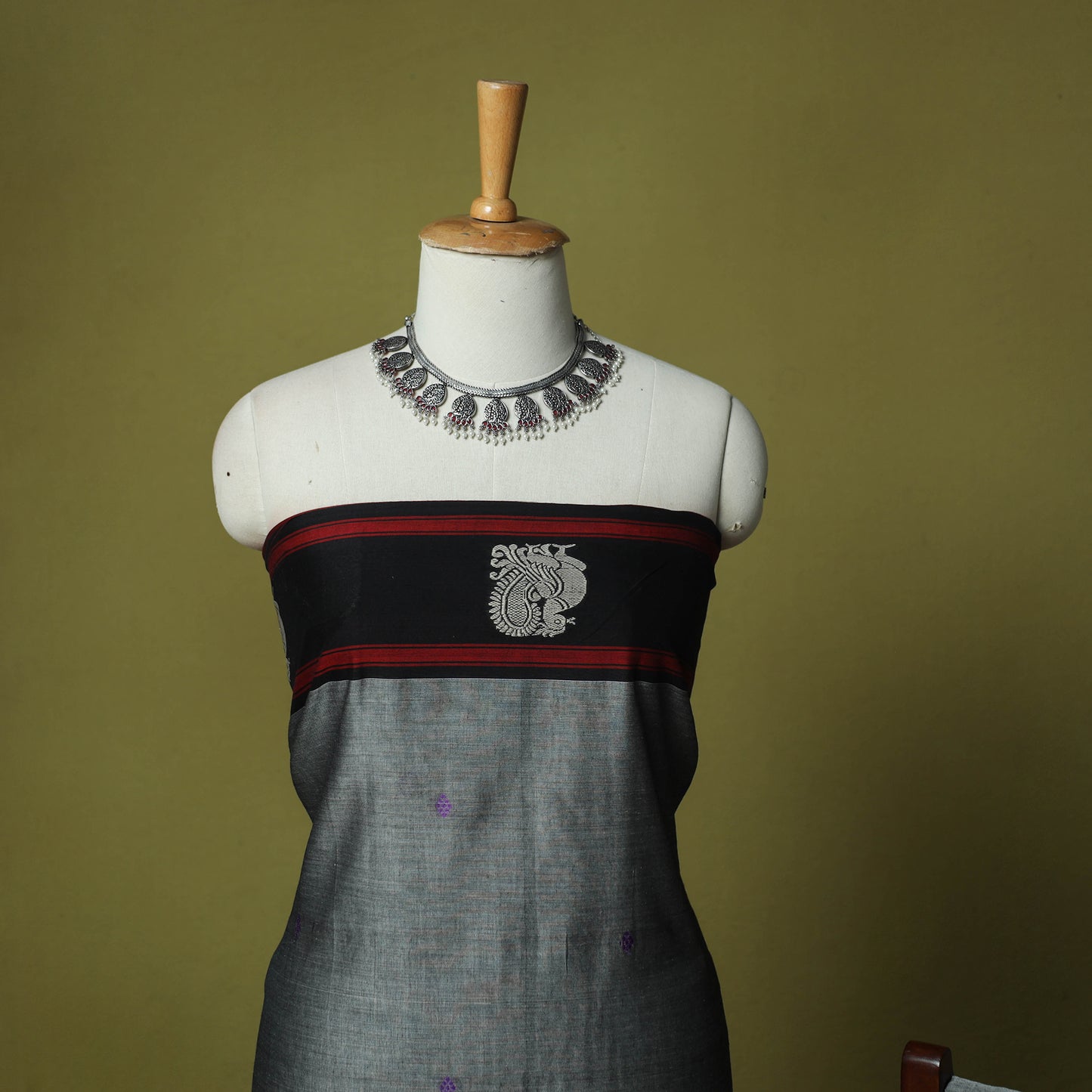 Dharwad Woven Cotton 3pc Unstitched Dress Material Suit Set with Border 09
