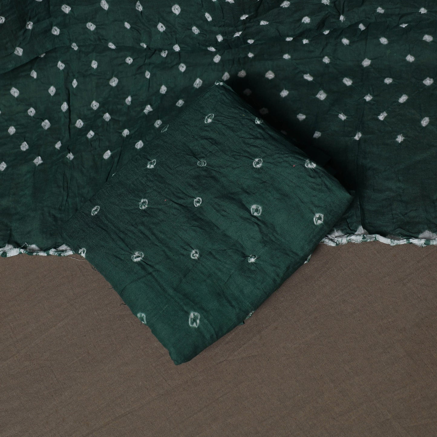 Green - Kutch Tie-Dye Cotton Satin Sequin Work 3pc Unstitched Bandhani Dress Material Suit Set 38