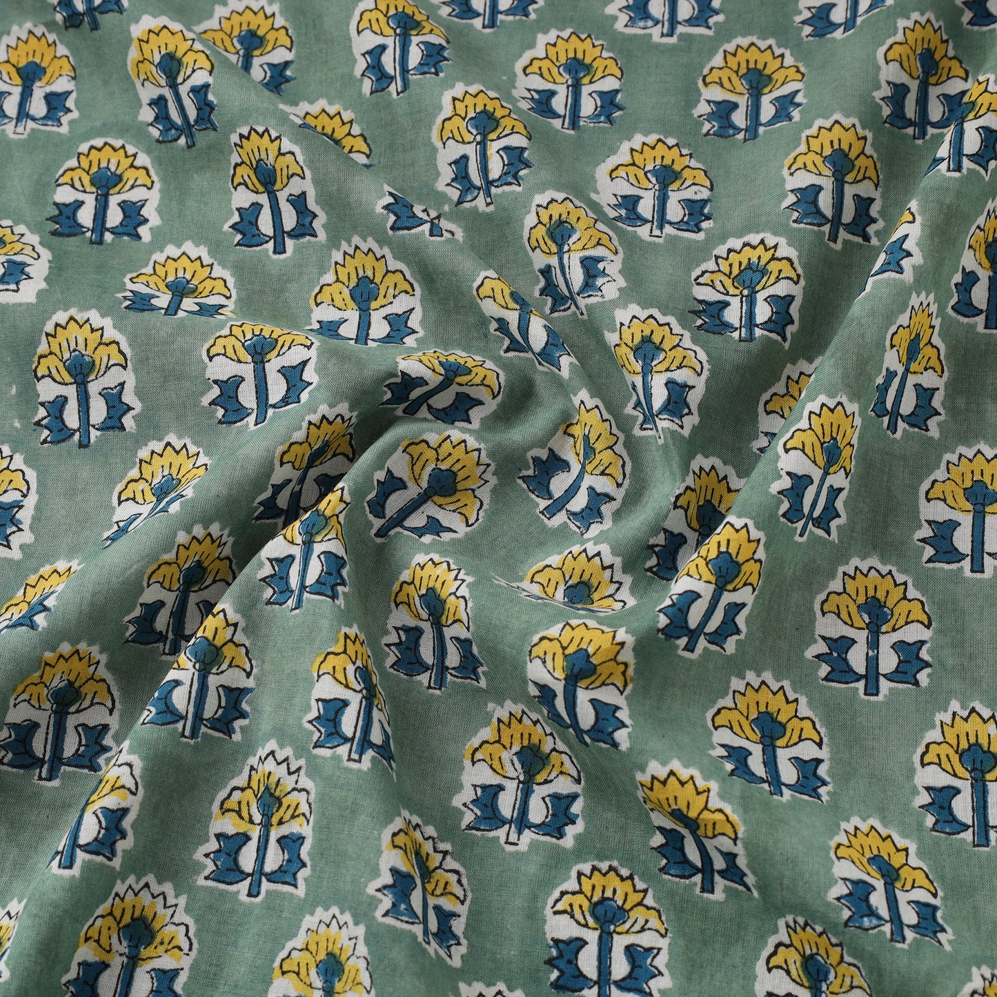  Green Sanganeri Block Print Cotton Fabric