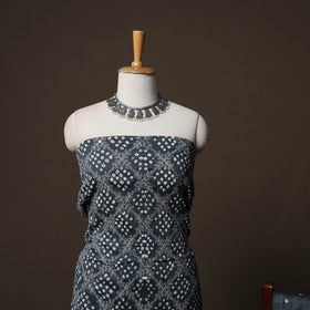 Grey - Kutch Tie-Dye Cotton Satin 3pc Unstitched Bandhani Dress Material Suit Set 40