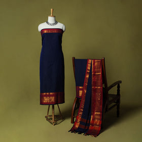 Dharwad Semi Cotton 3pc Unstitched Dress Material Suit Set with Woven Zari Border 14