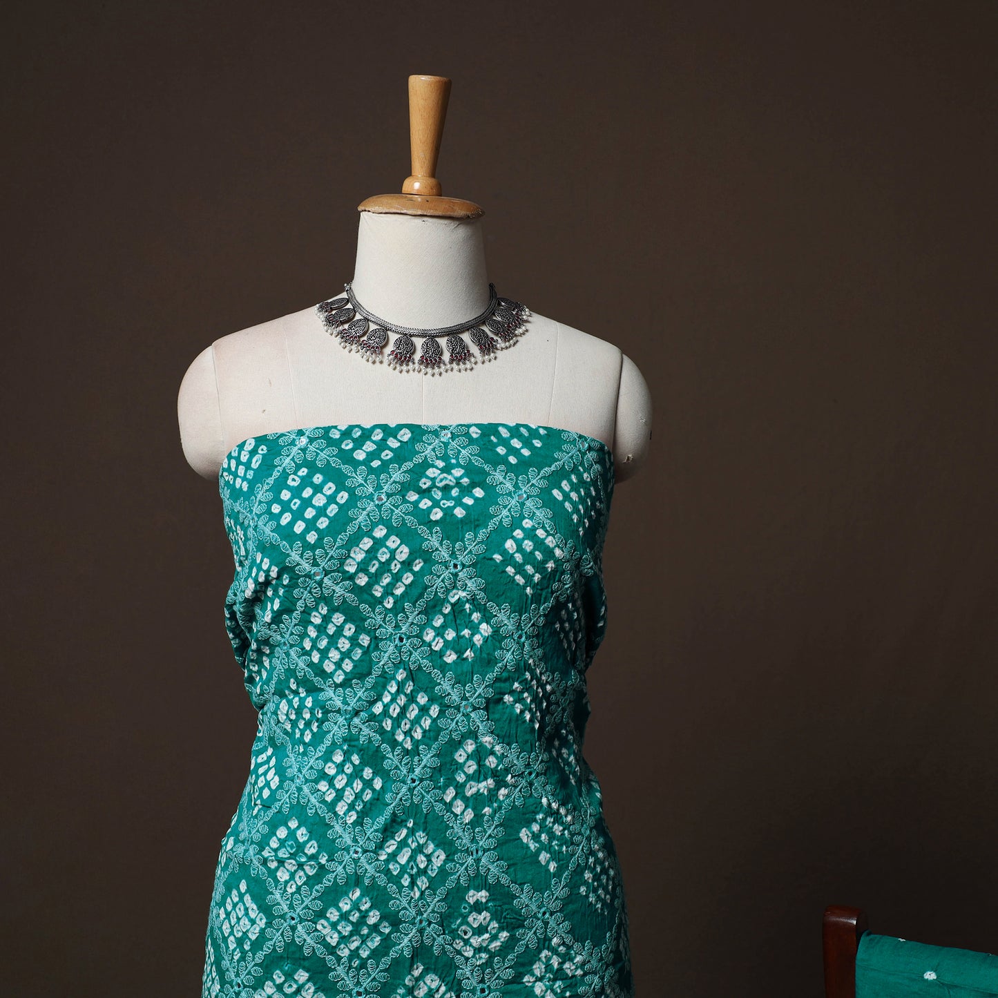 Green - Kutch Tie-Dye Cotton Satin 3pc Unstitched Bandhani Dress Material Suit Set 41
