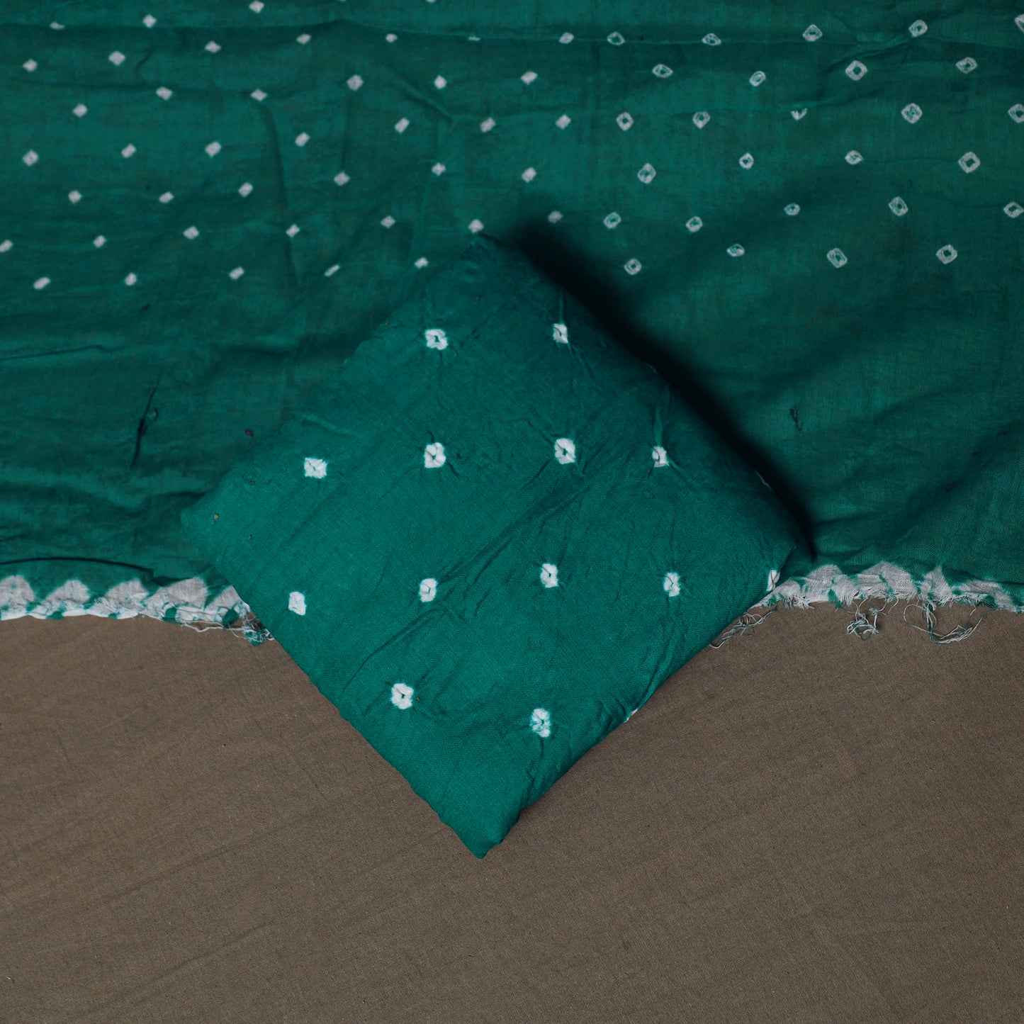 Green - Kutch Tie-Dye Cotton Satin 3pc Unstitched Bandhani Dress Material Suit Set 41