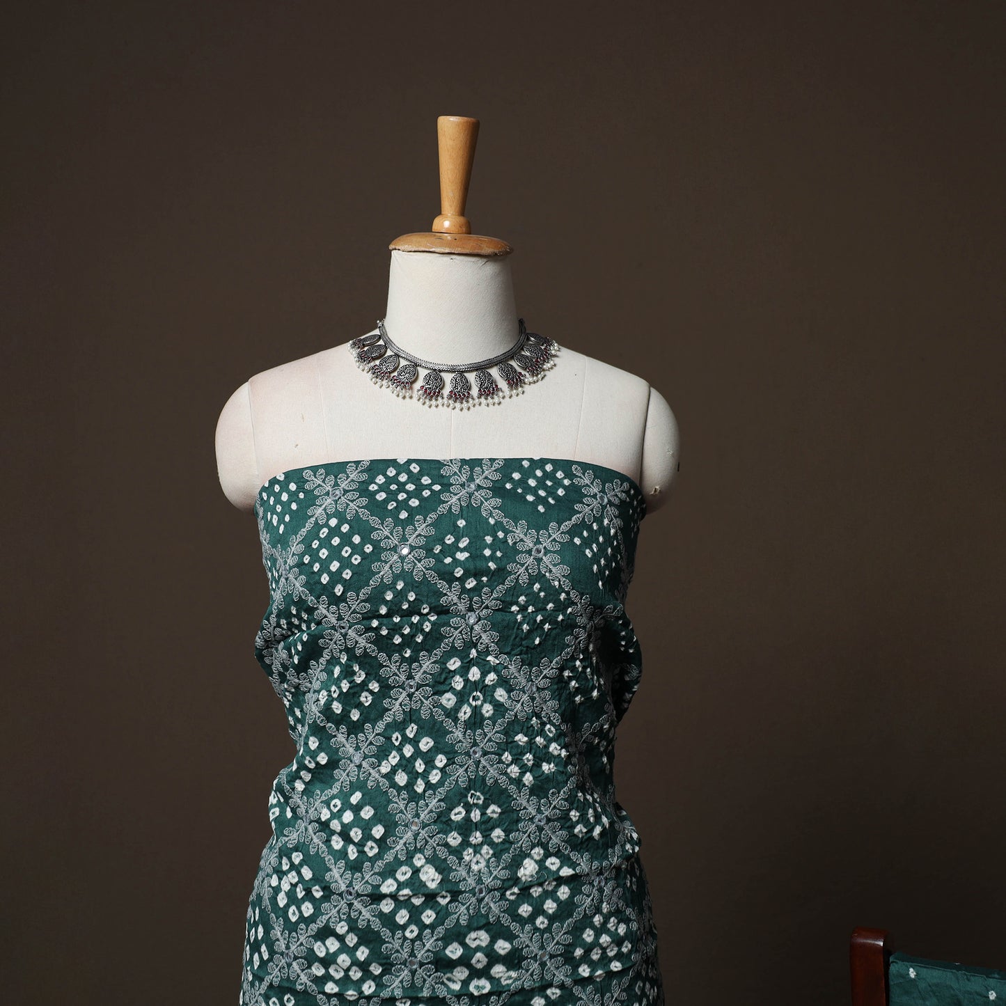 Green - Kutch Tie-Dye Cotton Satin 3pc Unstitched Bandhani Dress Material Suit Set 42