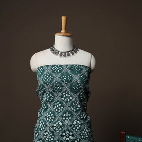 Green - Kutch Tie-Dye Cotton Satin 3pc Unstitched Bandhani Dress Material Suit Set 42