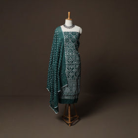 Green - Kutch Tie-Dye Cotton Satin 3pc Unstitched Bandhani Dress Material Suit Set 42