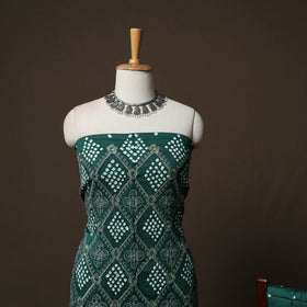 Green - Kutch Tie-Dye Cotton Satin 3pc Unstitched Bandhani Dress Material Suit Set 43