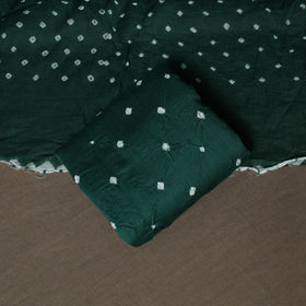 Green - Kutch Tie-Dye Cotton Satin 3pc Unstitched Bandhani Dress Material Suit Set 43