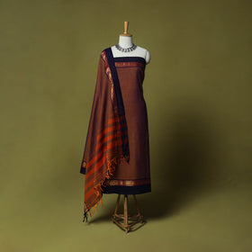 Dharwad Cotton 3pc Unstitched Dress Material Suit Set with Woven Zari Border 19