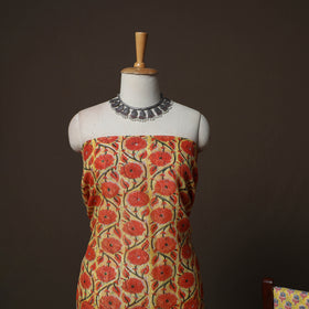Yellow - Sanganeri Hand Block Print Chanderi Silk 3pc Unstitched Dress Material Suit Set 44