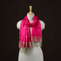 Pink - Brocade Handloom Pure Silk Banarasi Stole with Tassels 04