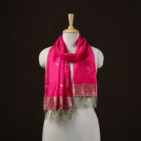 Pink - Brocade Handloom Pure Silk Banarasi Stole with Tassels 04
