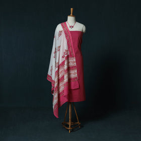 Jacquard Cotton 2pc Unstitched Dress Material Kurta Set with Jewellery Set 34