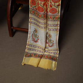 Yellow - Sanganeri Hand Block Print Chanderi Silk 3pc Unstitched Dress Material Suit Set 44