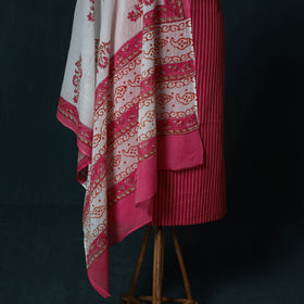 Jacquard Cotton 2pc Unstitched Dress Material Kurta Set with Jewellery Set 34