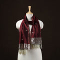 Maroon - Brocade Handloom Pure Silk Banarasi Stole with Tassels 02