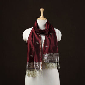 Maroon - Brocade Handloom Pure Silk Banarasi Stole with Tassels 02