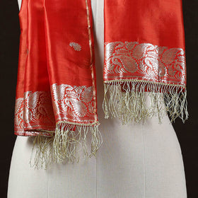 Orange - Brocade Handloom Pure Silk Banarasi Stole with Tassels 05