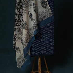 Pochampally Ikat Cotton 2pc Unstitched Dress Material Kurta Set with Jewellery Set 35