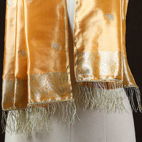 Orange - Brocade Handloom Pure Silk Banarasi Stole with Tassels 07
