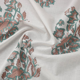  White Sanganeri Block Print Cotton Fabric