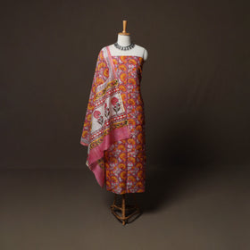 Pink - Sanganeri Hand Block Print Chanderi Silk 3pc Unstitched Dress Material Suit Set 45