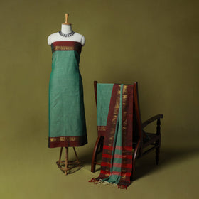 Dharwad Cotton 3pc Unstitched Dress Material Suit Set with Woven Zari Border 17