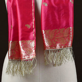 Pink - Brocade Handloom Pure Silk Banarasi Stole with Tassels 08