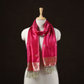 Pink - Brocade Handloom Pure Silk Banarasi Stole with Tassels 08
