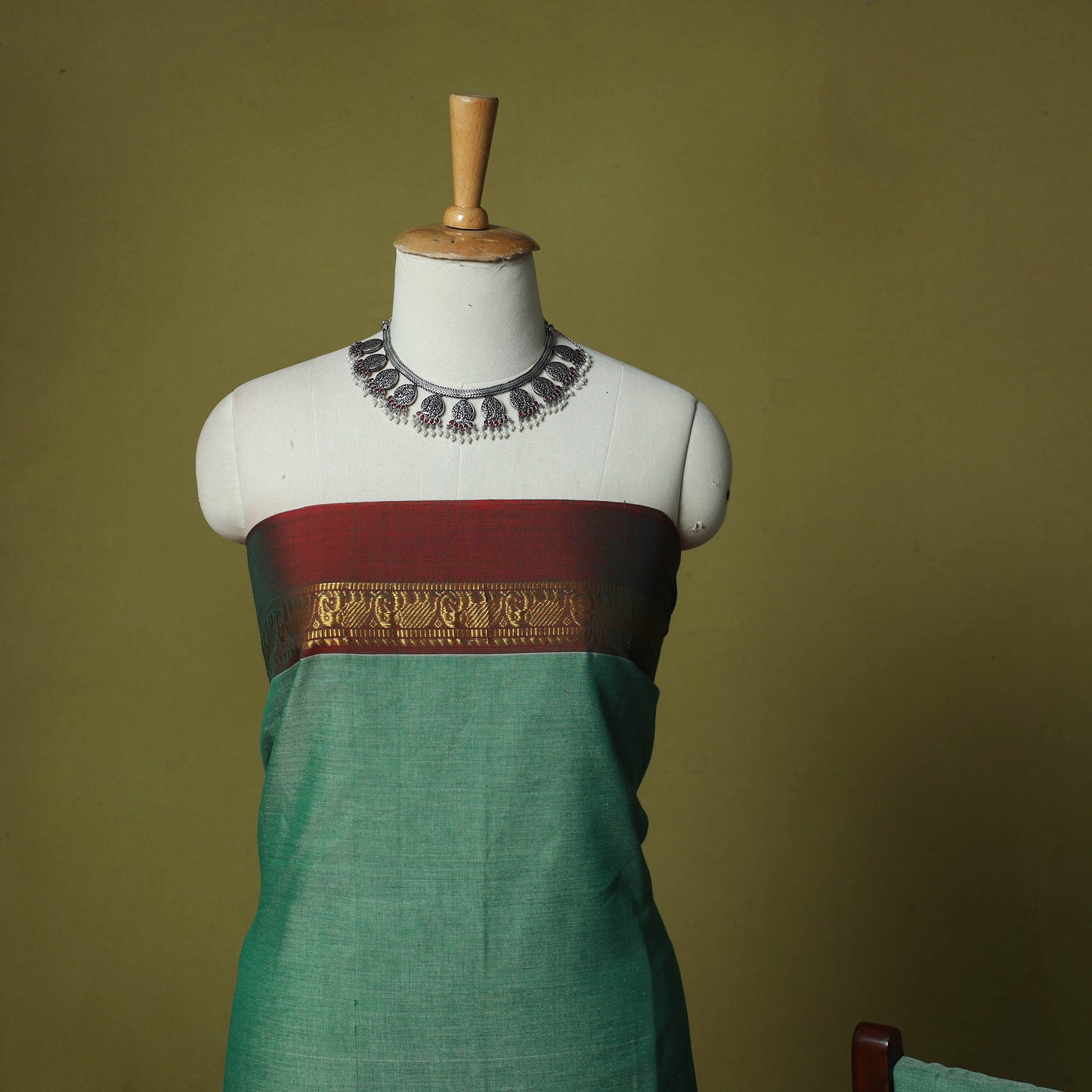 Dharwad Cotton 3pc Unstitched Dress Material Suit Set with Woven Zari Border 17