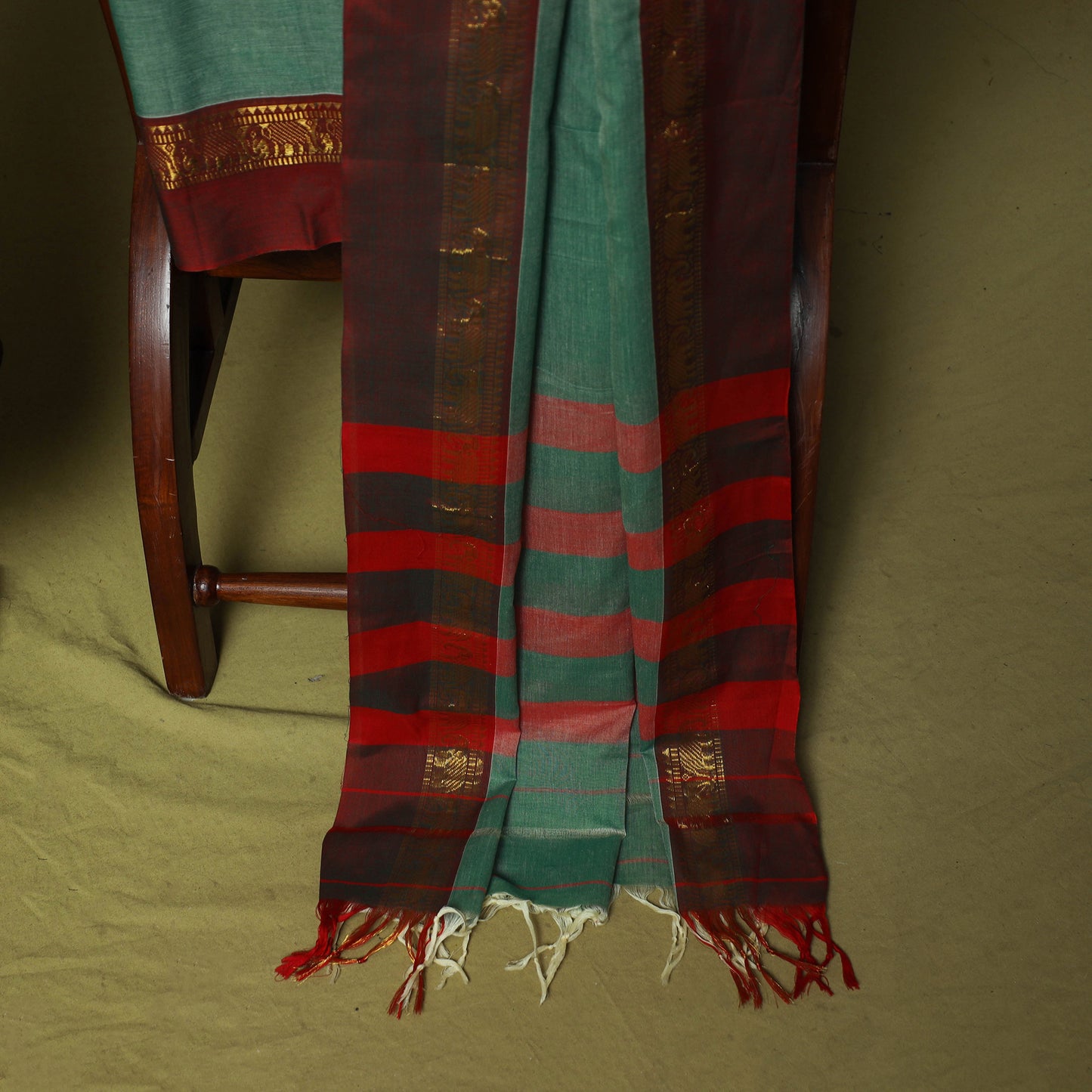 Dharwad Cotton 3pc Unstitched Dress Material Suit Set with Woven Zari Border 17