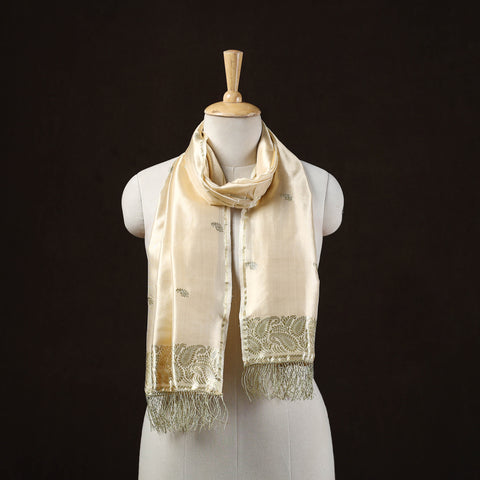 Brocade Handloom Pure Silk Banarasi Stole with Tassels 11