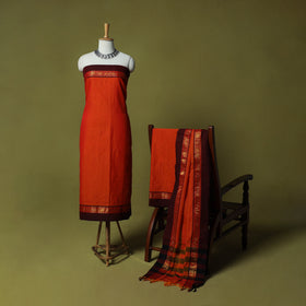 Dharwad Cotton 3pc Unstitched Dress Material Suit Set with Woven Zari Border 21