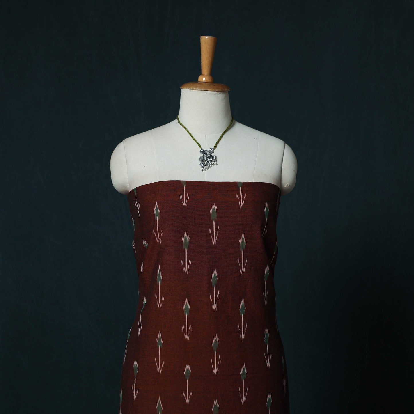 Pochampally Ikat Cotton 2pc Unstitched Dress Material Kurta Set with Jewellery Set 37