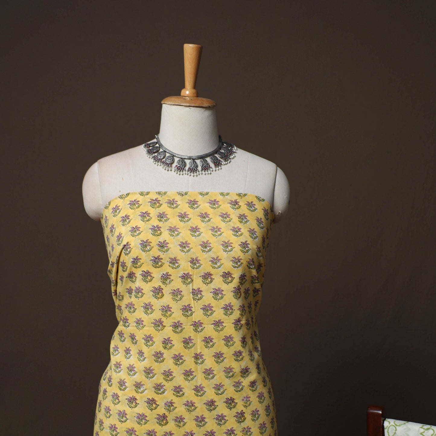 Yellow - Sanganeri Hand Block Print Cotton 3pc Unstitched Dress Material Suit Set 47