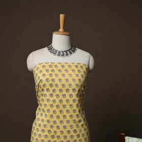 Yellow - Sanganeri Hand Block Print Cotton 3pc Unstitched Dress Material Suit Set 47