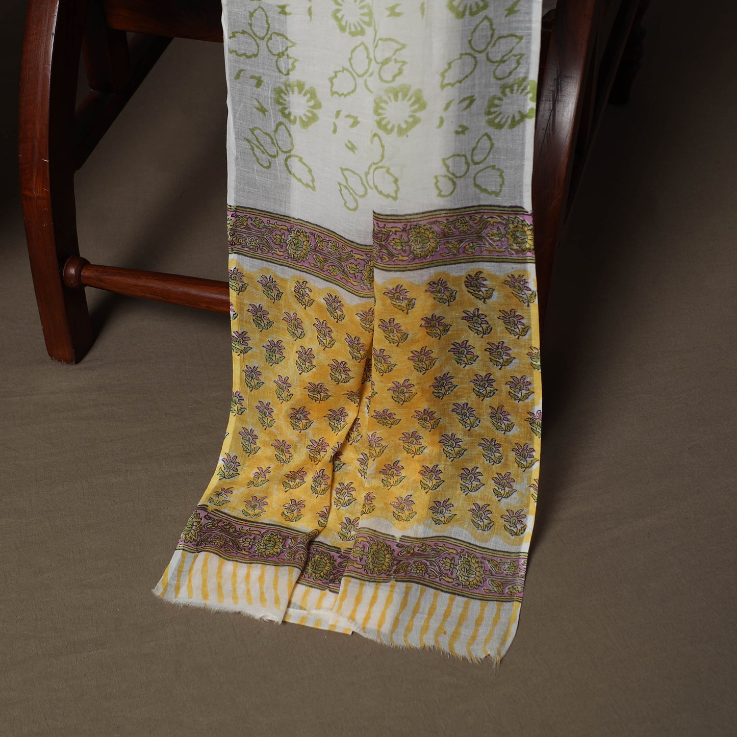 Yellow - Sanganeri Hand Block Print Cotton 3pc Unstitched Dress Material Suit Set 47
