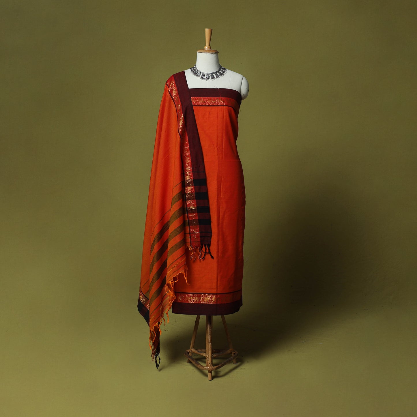 Dharwad Cotton 3pc Unstitched Dress Material Suit Set with Woven Zari Border 21