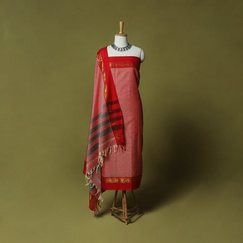 Dharwad Cotton 3pc Unstitched Dress Material Suit Set with Woven Zari Border 22