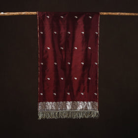 Maroon - Brocade Handloom Pure Silk Banarasi Stole with Tassels 02