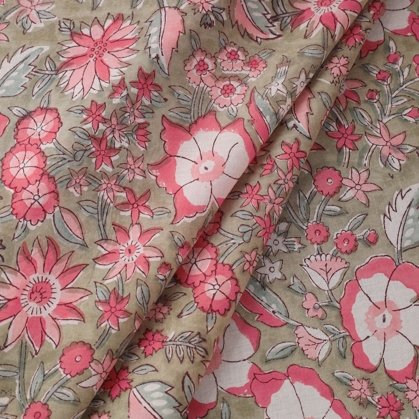 Buy Multicolor Sanganeri Block Print Cotton Fabric
