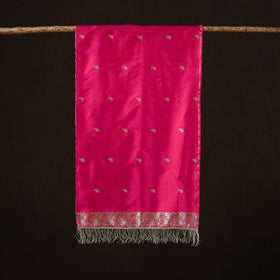 Pink - Brocade Handloom Pure Silk Banarasi Stole with Tassels 04