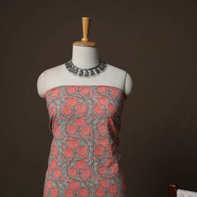 Brown - Sanganeri Hand Block Print Cotton 3pc Unstitched Dress Material Suit Set 48