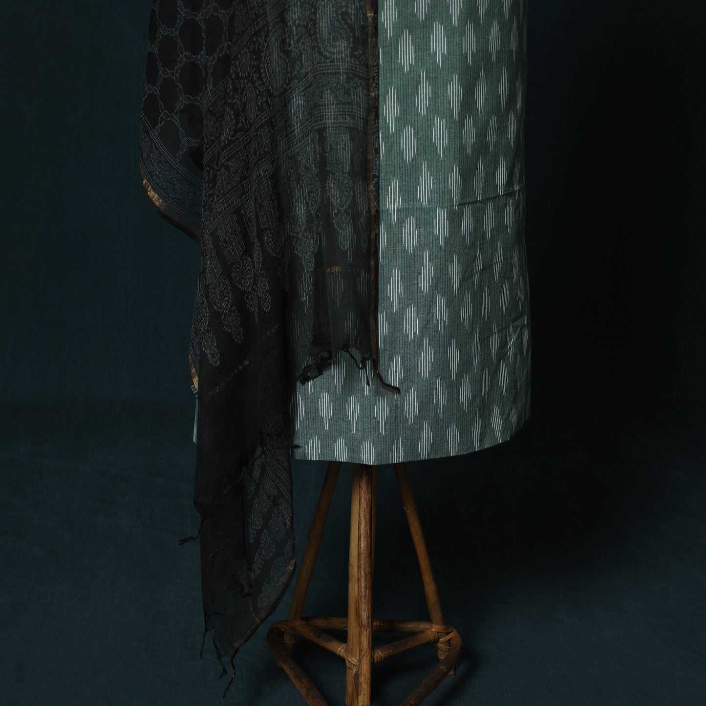 Pochampally Ikat Cotton 2pc Unstitched Dress Material Kurta Set with Jewellery Set 39
