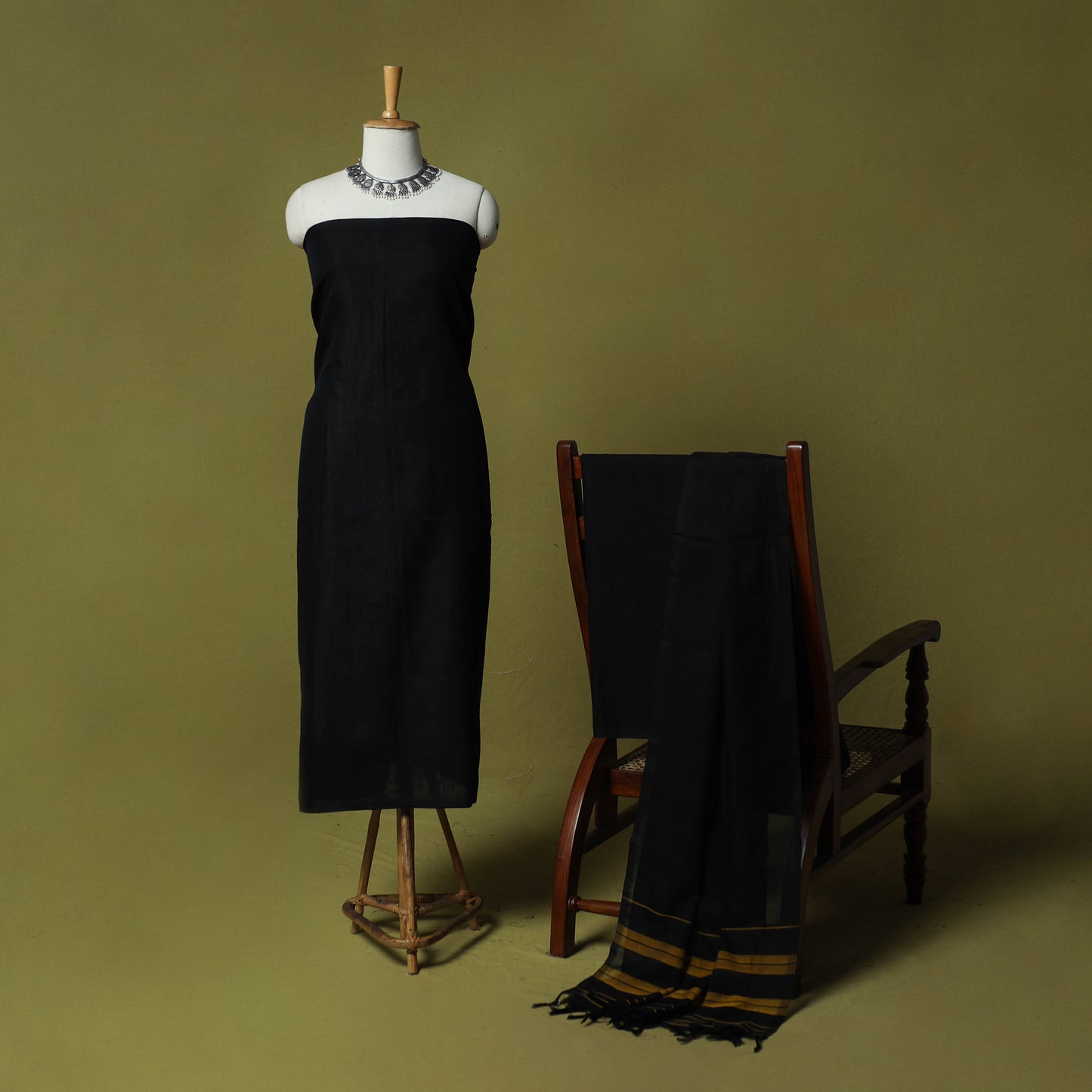 Black - Dharwad Cotton 3pc Unstitched Dress Material Suit Set 25