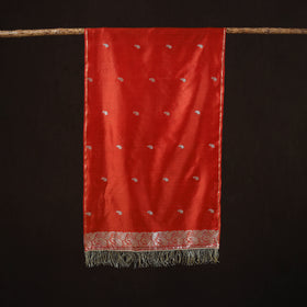 Orange - Brocade Handloom Pure Silk Banarasi Stole with Tassels 05