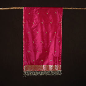 Pink - Brocade Handloom Pure Silk Banarasi Stole with Tassels 08